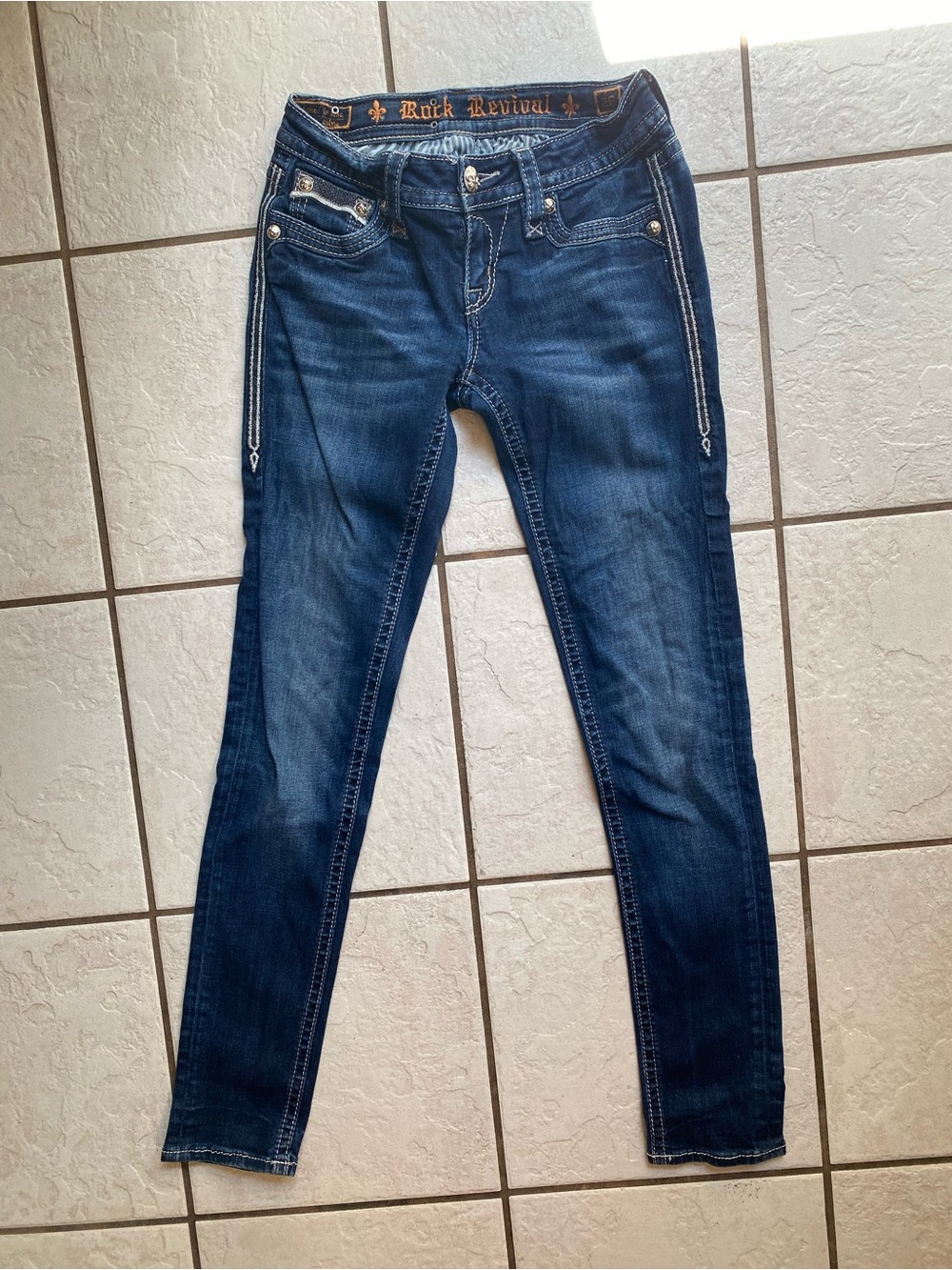 Rock Revival Jeans Womens Size 26 Flo Skinny Stretch Denim Embroidered Pockets